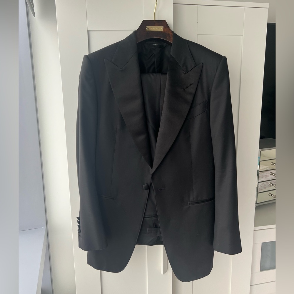 Black Tom Ford Mohair Wool Tuxedo EU 46